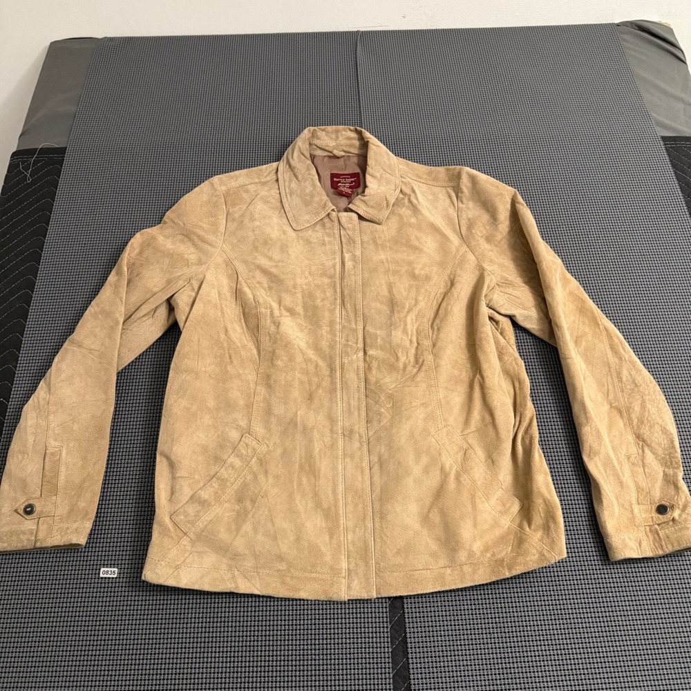 Eddie Bauer Seattle Suede Jacket Mens Large Tan Washable Leather Full Zip Coat